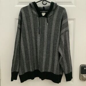 Joie Black & White Chevron Striped Hooded Sweater Pullover 2X